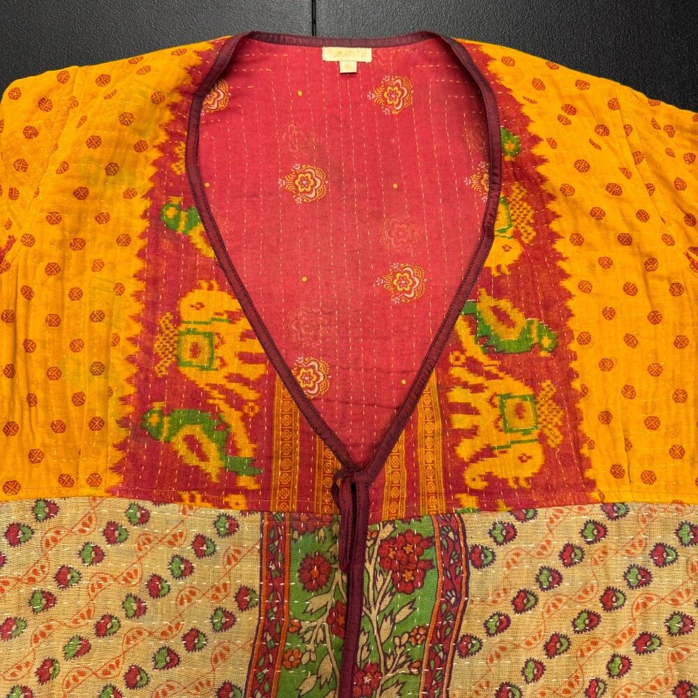 Joshi Kantha Quilt Jacket Boho Patchwork Tie Front Duster Coat Multicolor Women’ - Picture 8 of 12